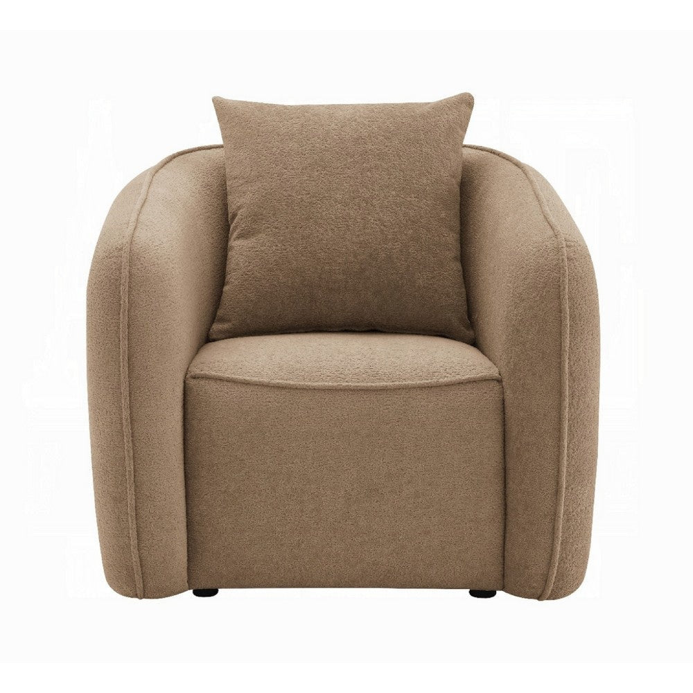 Keina Accent Chair | Modern Rounded | Brown Chenille | 1 Back Pillow
