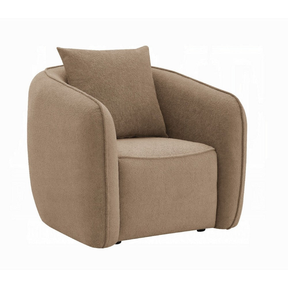 Keina Accent Chair | Modern Rounded | Brown Chenille | 1 Back Pillow