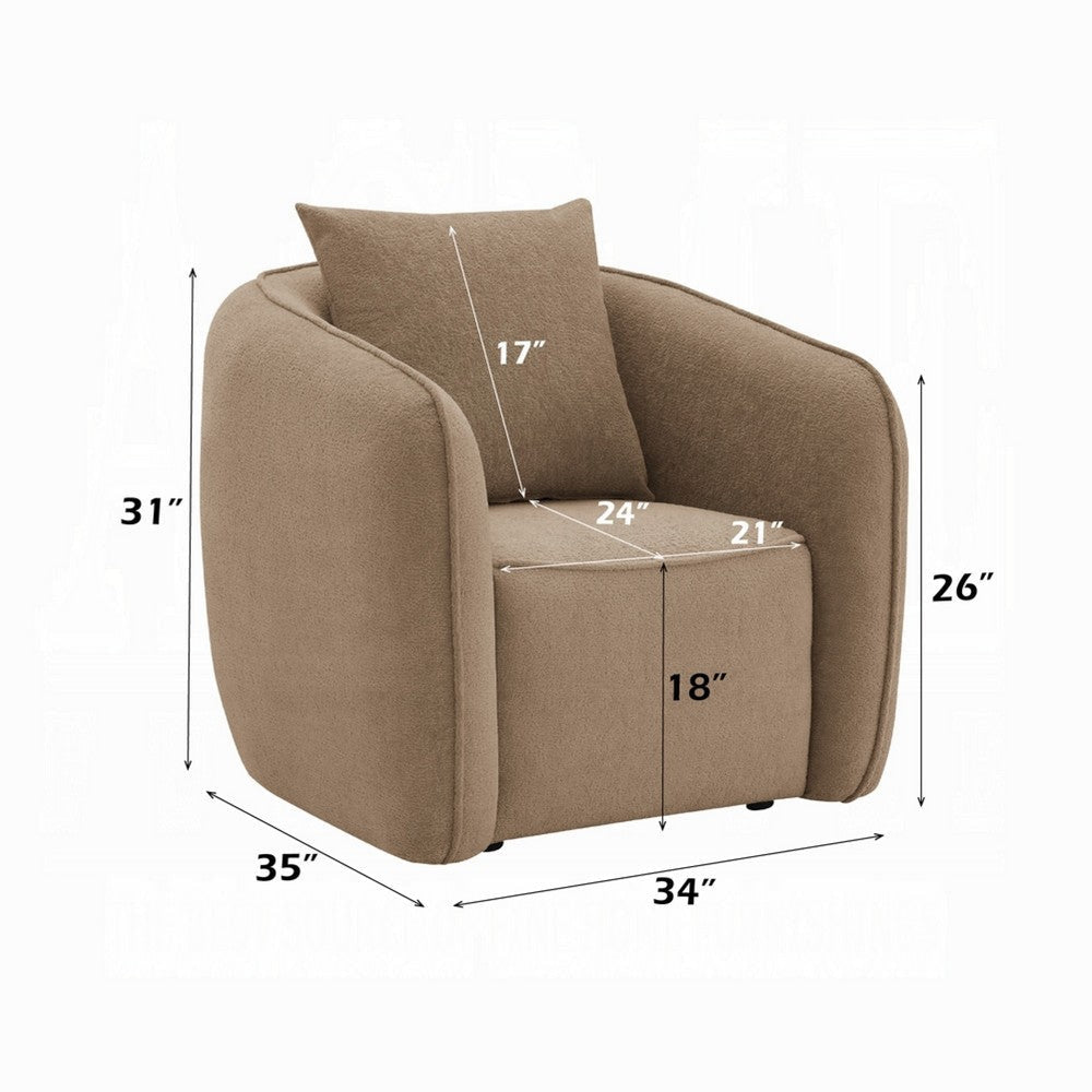 Keina Accent Chair | Modern Rounded | Brown Chenille | 1 Back Pillow