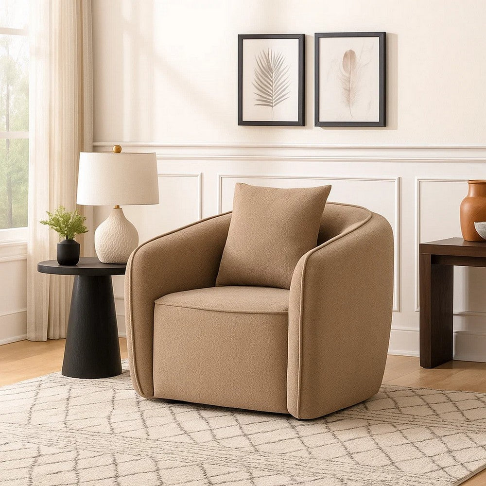 Keina Accent Chair | Modern Rounded | Brown Chenille | 1 Back Pillow
