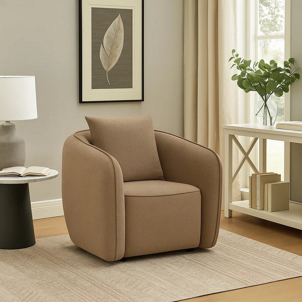 Keina Accent Chair | Modern Rounded | Brown Chenille | 1 Back Pillow