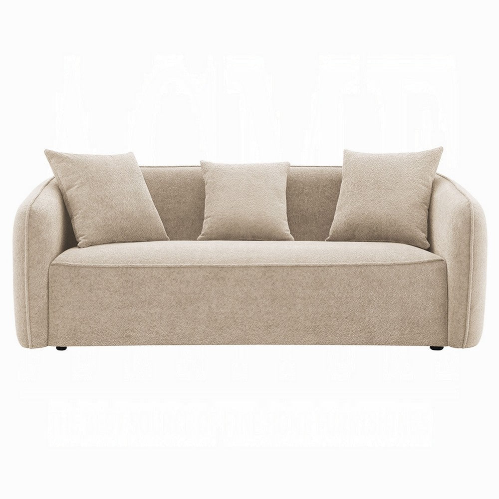 Keina Sofa | 3 Accent Pillows | Rounded Back | Beige Chenille | 79’’