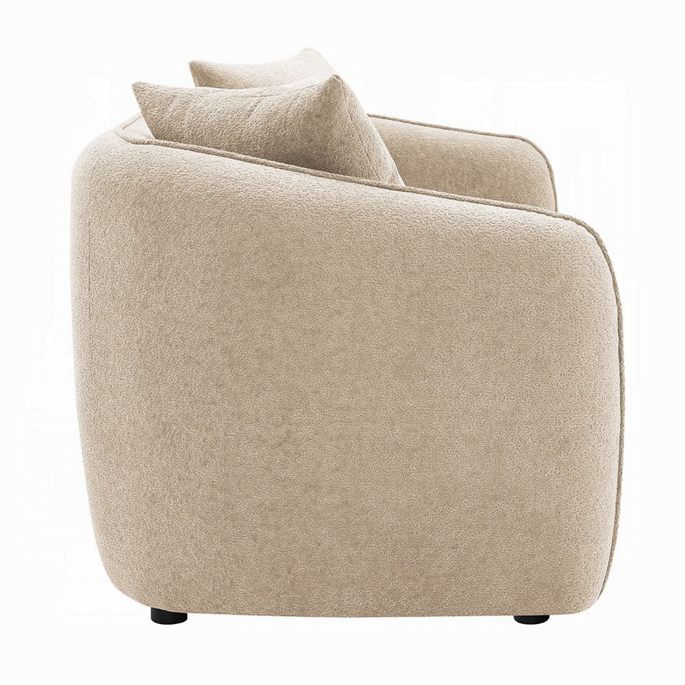Keina Sofa | 3 Accent Pillows | Rounded Back | Beige Chenille | 79’’