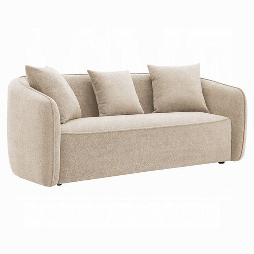Keina Sofa | 3 Accent Pillows | Rounded Back | Beige Chenille | 79"