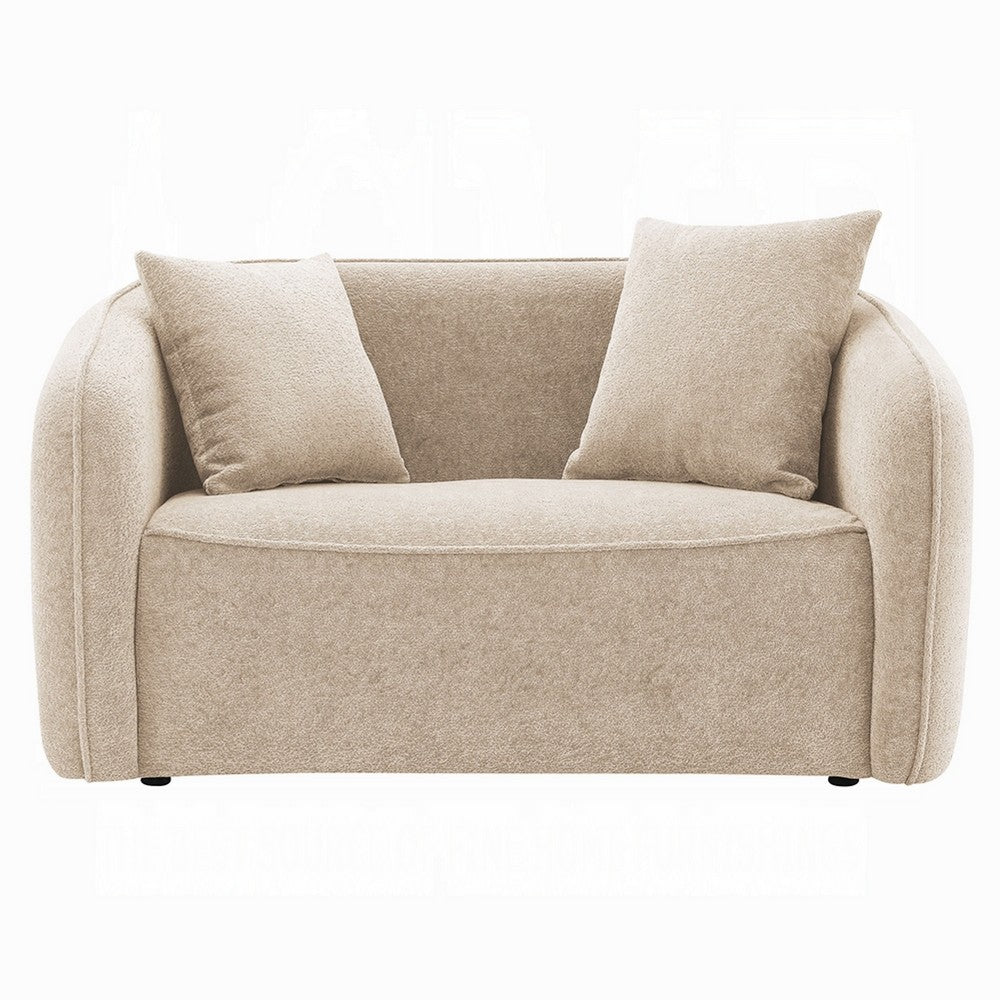 Keina Loveseat | 2 Accent Pillows | Rounded Back | Beige Chenille 57"