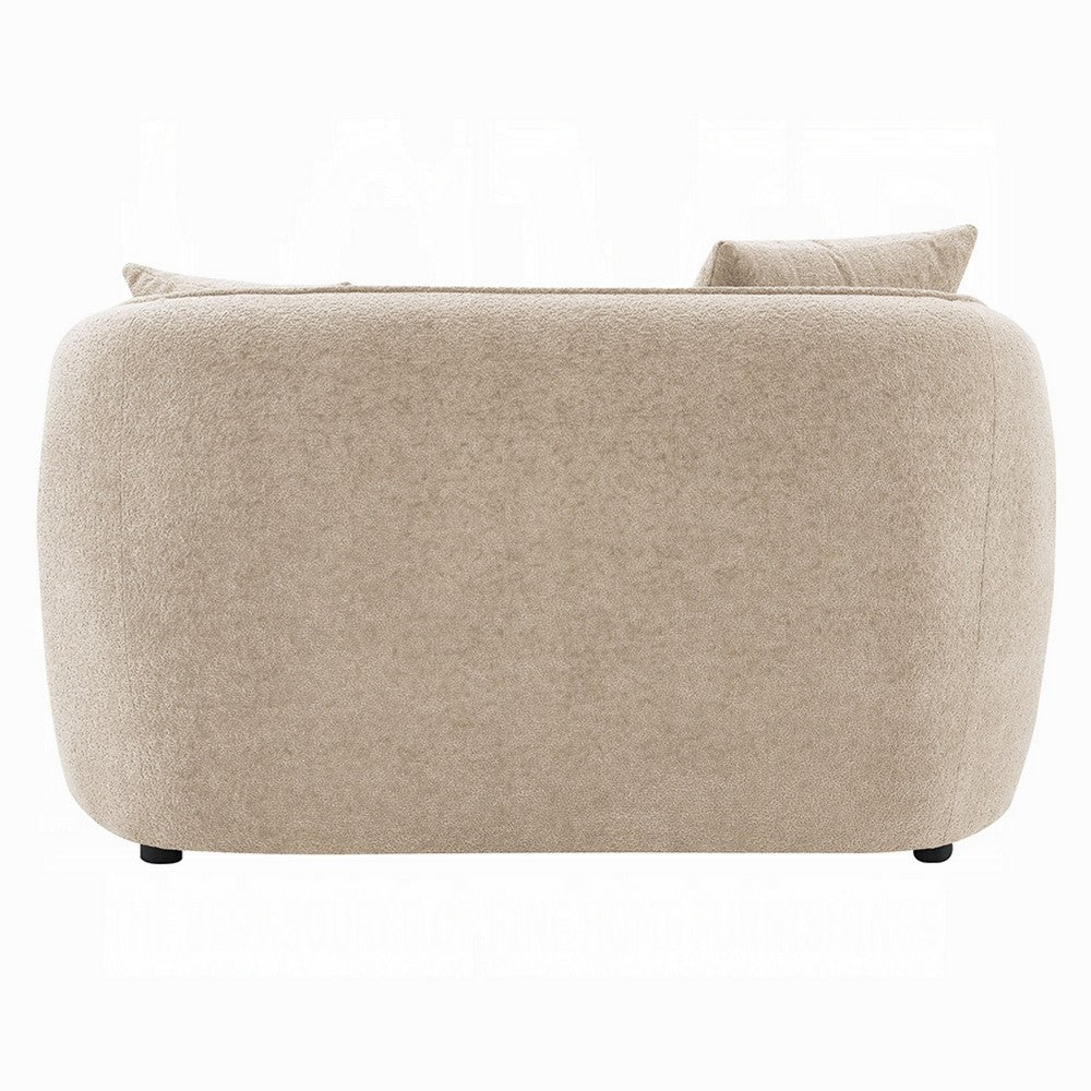 Keina Loveseat | 2 Accent Pillows | Rounded Back | Beige Chenille 57"