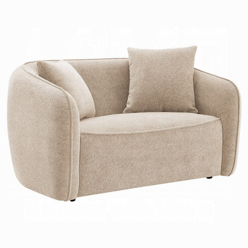 Keina Loveseat | 2 Accent Pillows | Rounded Back | Beige Chenille 57"