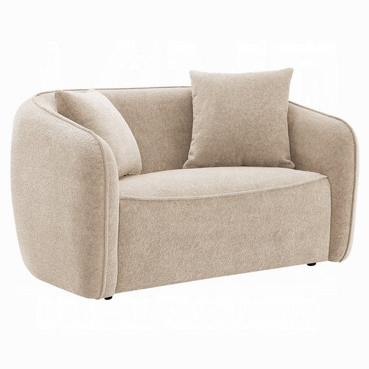 Keina Loveseat | 2 Accent Pillows | Rounded Back | Beige Chenille 57"