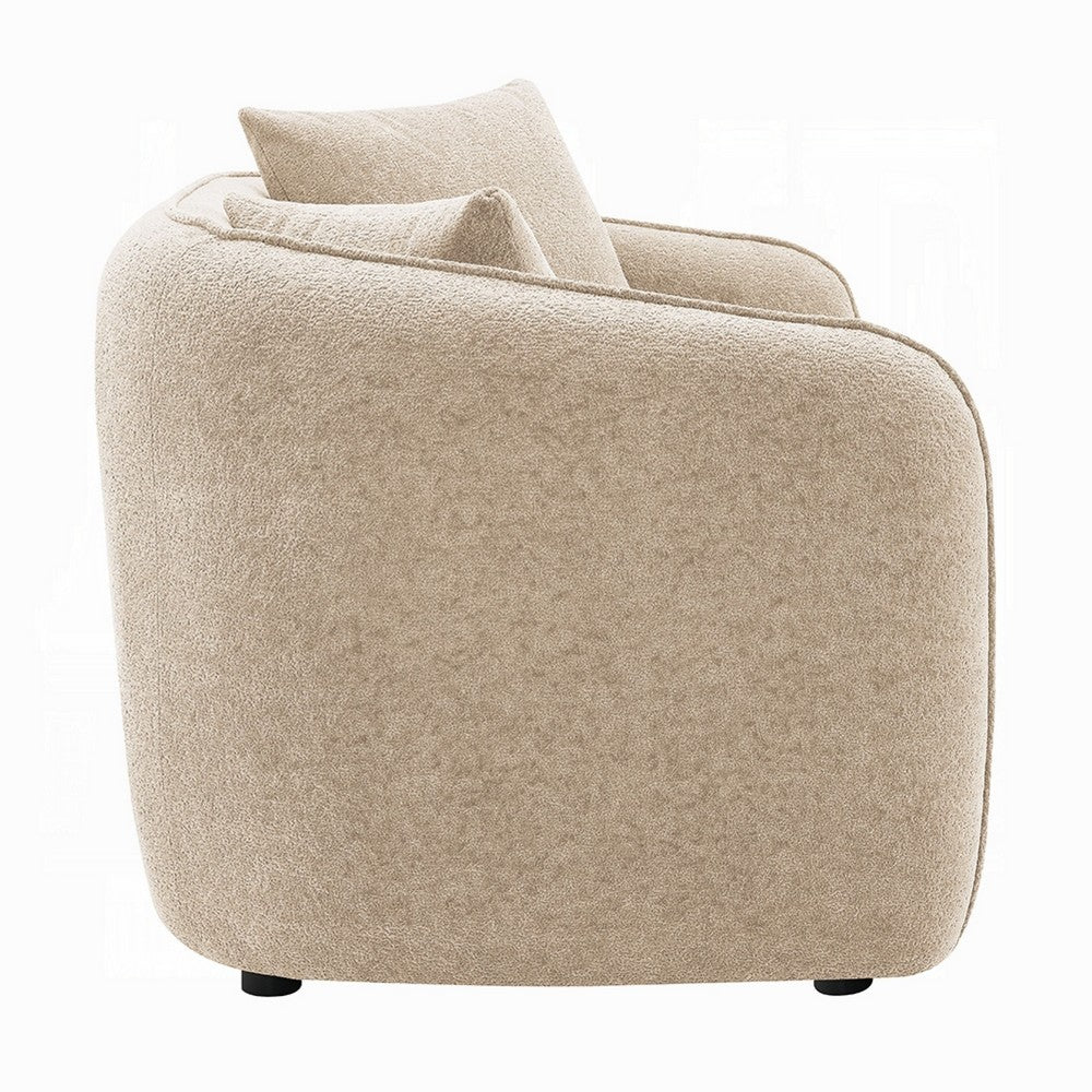 Keina Loveseat | 2 Accent Pillows | Rounded Back | Beige Chenille 57"
