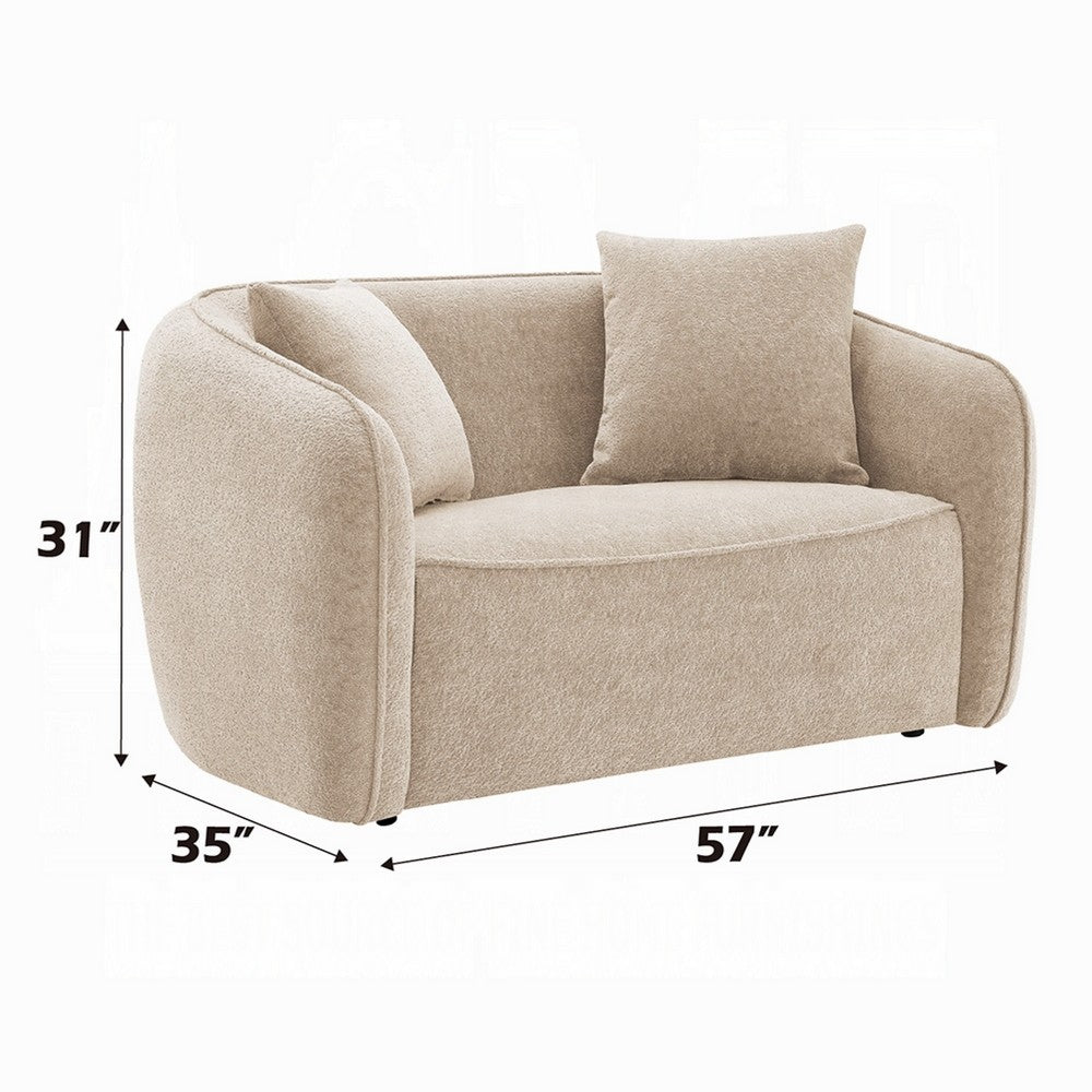 Keina Loveseat | 2 Accent Pillows | Rounded Back | Beige Chenille 57"