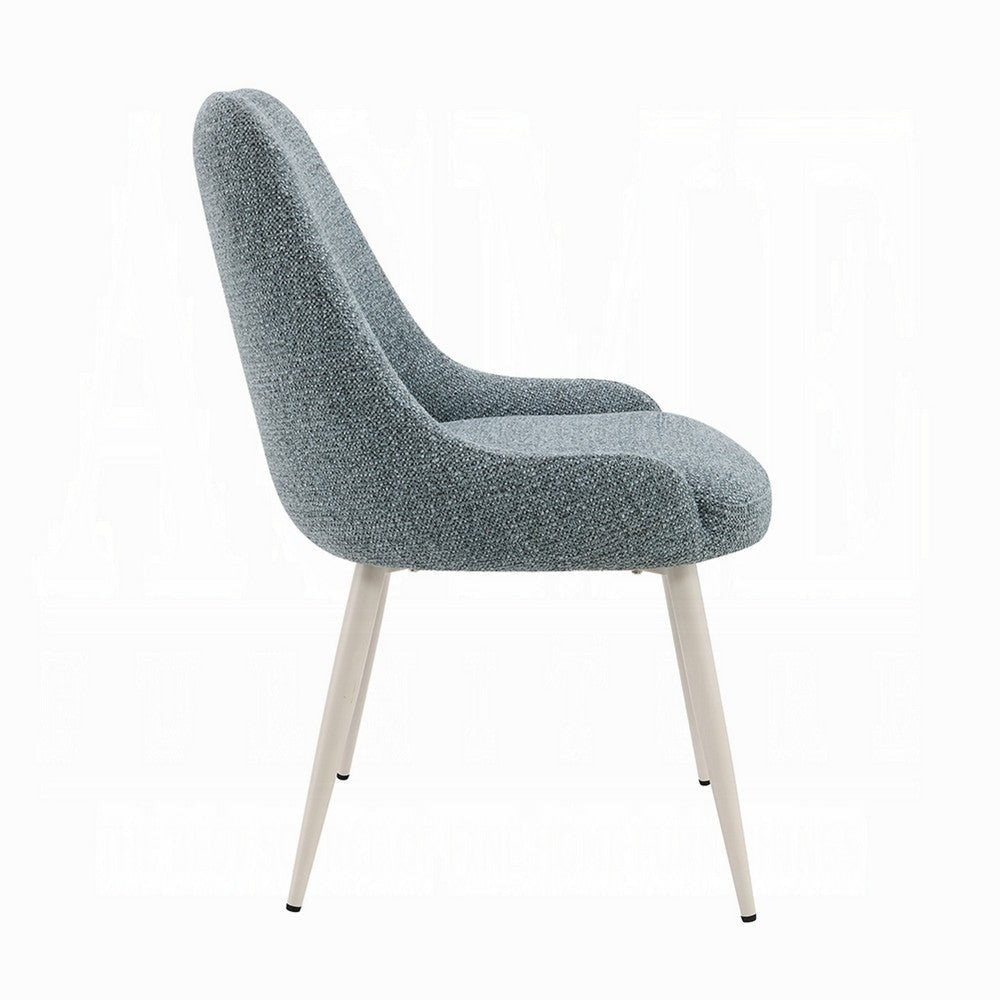 Aela Side Dining Chair Set of 2 | Light Blue Boucle | Bone White Metal BM333119