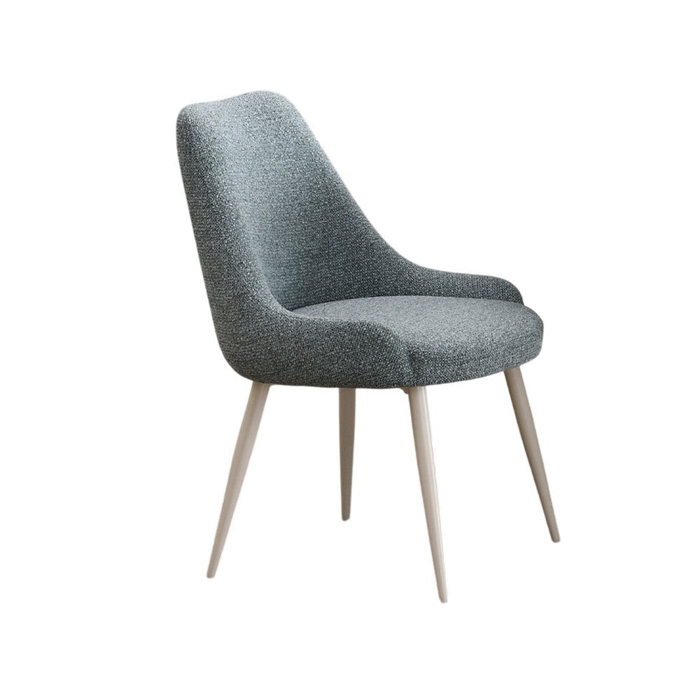 Aela Side Dining Chair Set of 2 | Light Blue Boucle | Bone White Metal