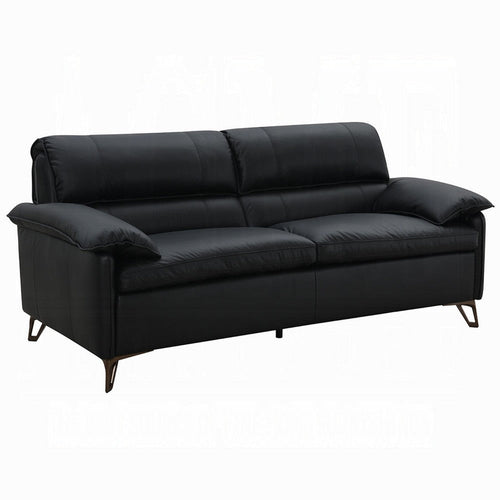 Bernie Sofa | Sleek Black Top Grain Leather | Bronze Metal | 83"