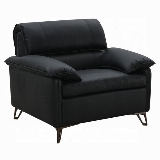 Bernie Accent Chair | Black Top Grain Leather | Bronze Metal | 43"