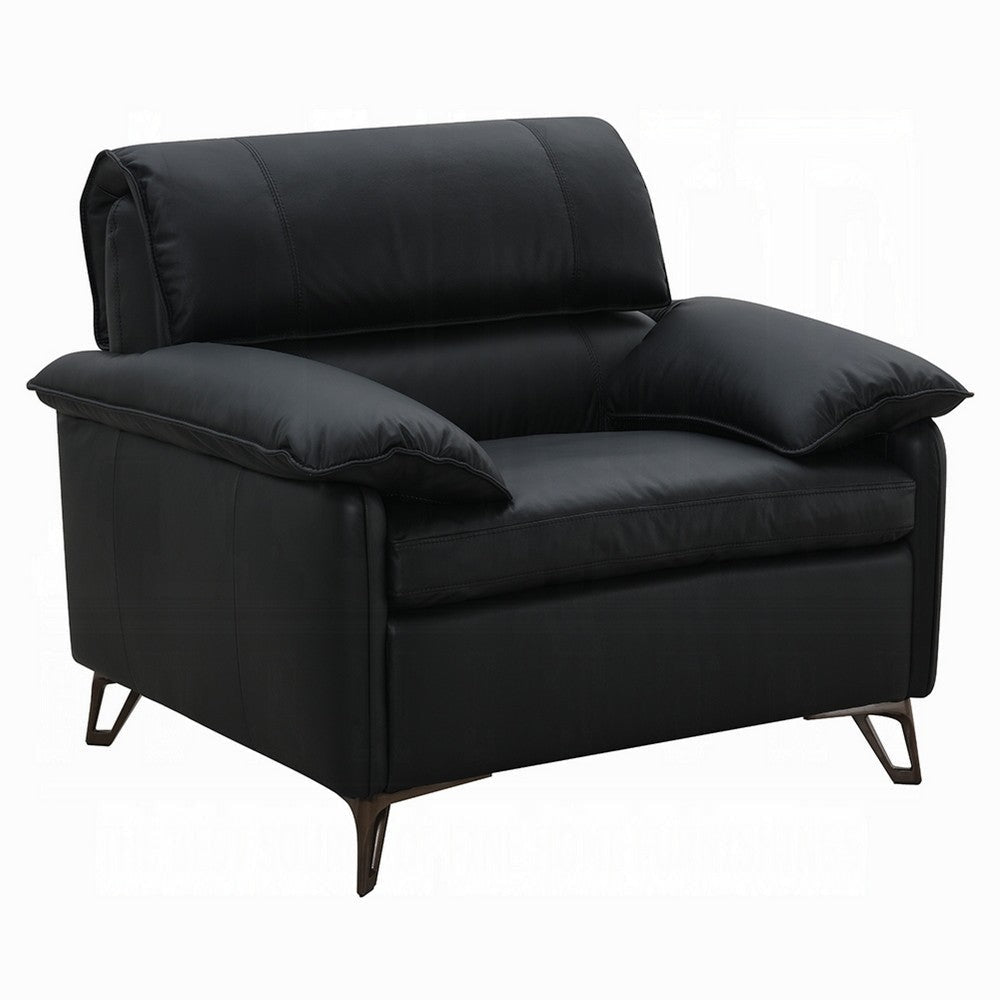 Bernie Accent Chair | Black Top Grain Leather | Bronze Metal | 43"