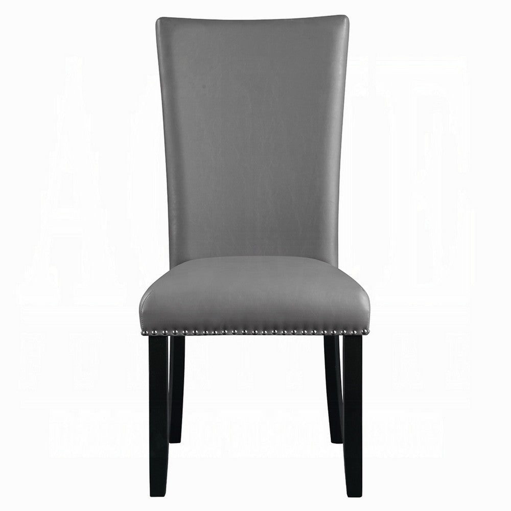 Aline Side Dining Chair Set of 2 | Gray Faux Leather | Nailhead Trim BM333122