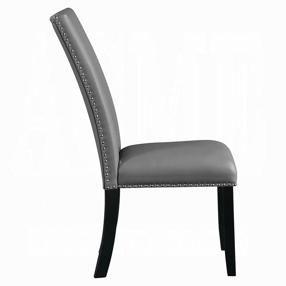 Aline Side Dining Chair Set of 2 | Gray Faux Leather | Nailhead Trim BM333122