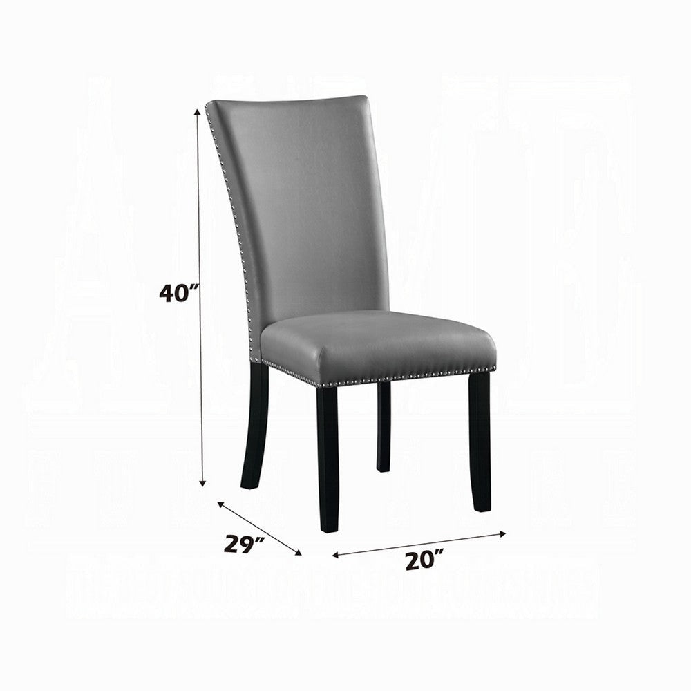 Aline Side Dining Chair Set of 2 | Gray Faux Leather | Nailhead Trim BM333122