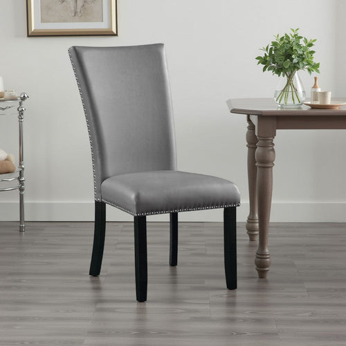 Aline Side Dining Chair Set of 2 | Gray Faux Leather | Nailhead Trim