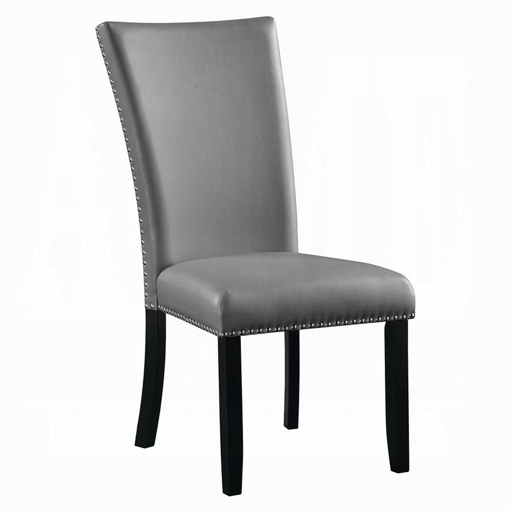 Aline Side Dining Chair Set of 2 | Gray Faux Leather | Nailhead Trim