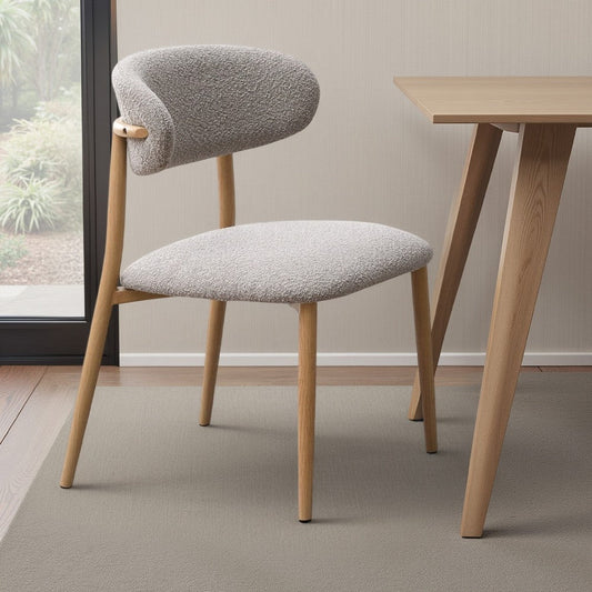 Kacie Side Dining Chair Set of 2 | Gray Boucle | Natural Brown Wood