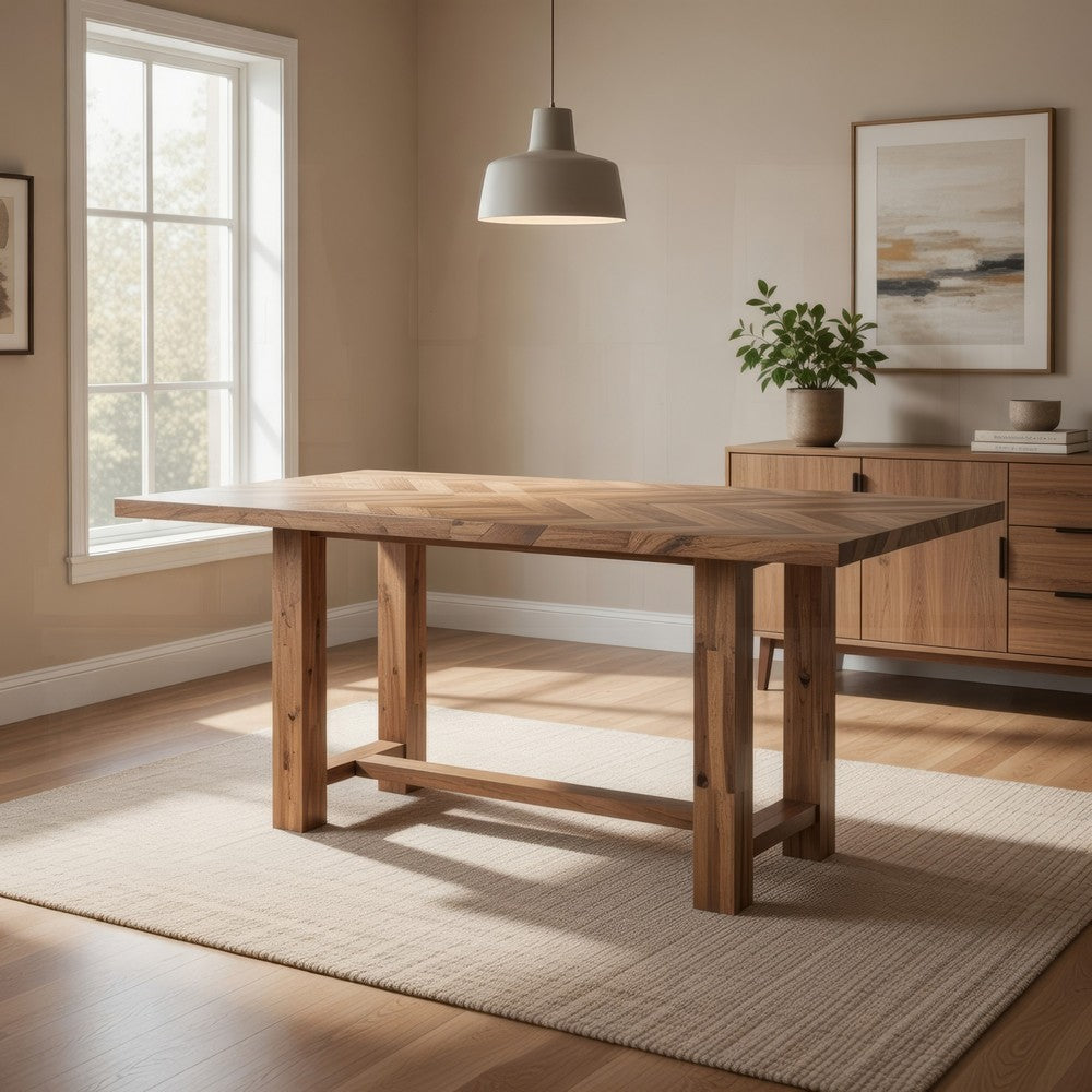 Elsie Counter Height Dining Table | Brown Wood | Rectangular 71" Top