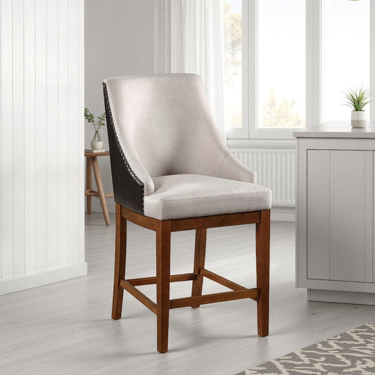 Elsie Counter Height Chair Set of 2 | Black Faux Leather | Gray Fabric