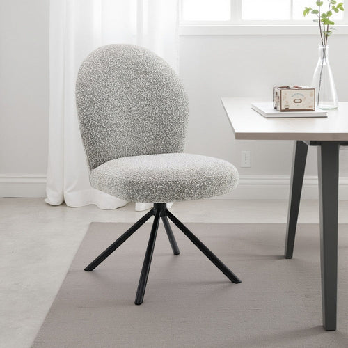Veton Swivel Side Dining Chair Set of 2 | Gray Boucle | Black Metal