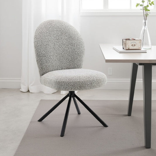 Veton Swivel Side Dining Chair Set of 2 | Gray Boucle | Black Metal