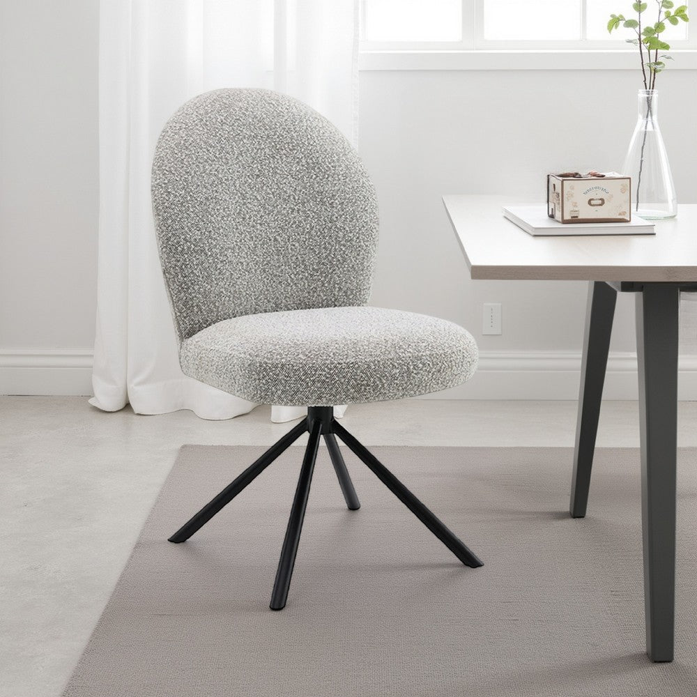 Veton Swivel Side Dining Chair Set of 2 | Gray Boucle | Black Metal