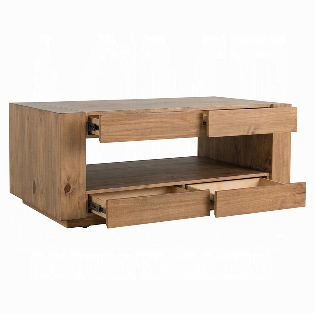 Ayma Coffee Table | 1 Inner Shelf | Brown Oak Wood | Rectangular 50’’ BM333127