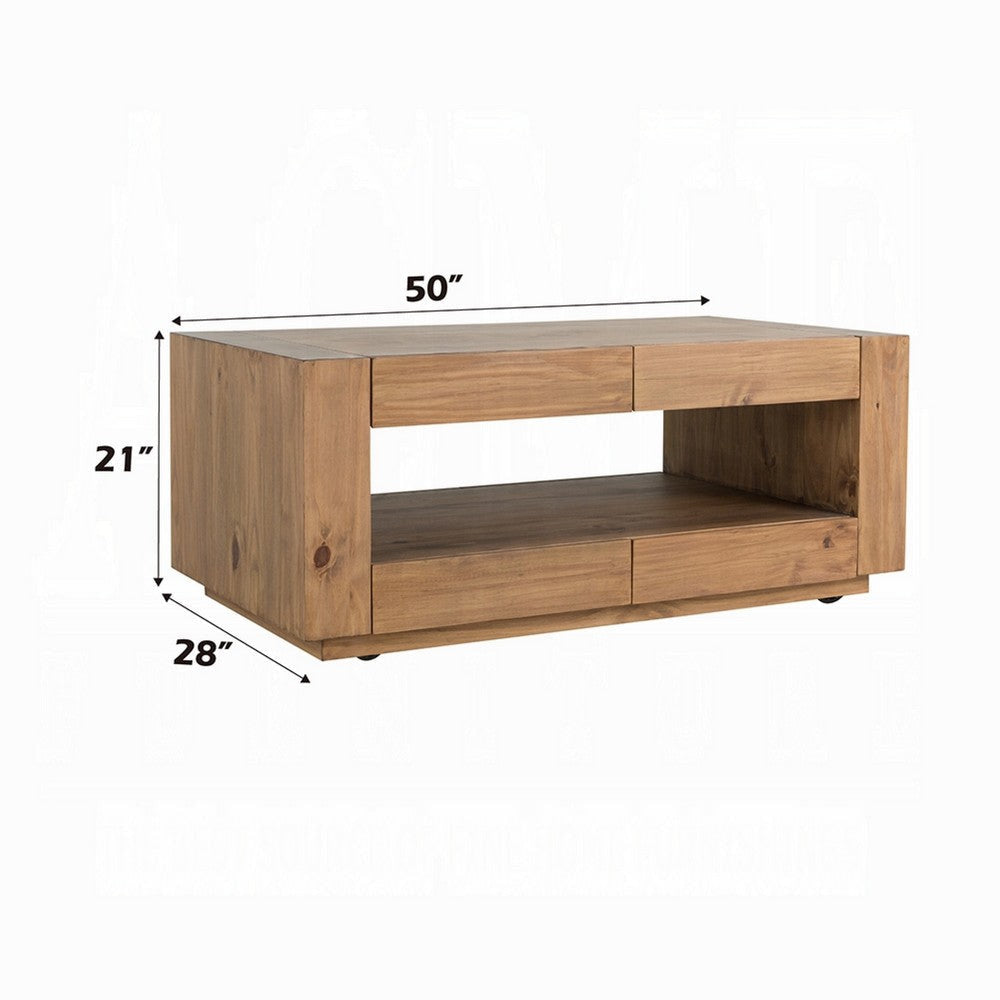 Ayma Coffee Table | 1 Inner Shelf | Brown Oak Wood | Rectangular 50’’ BM333127