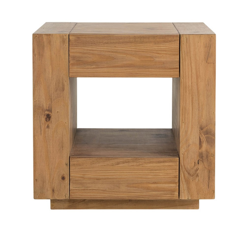 Ayma End Table | 1 Inner Shelf | Drawers | Brown Oak Wood Frame | 24’’ BM333128