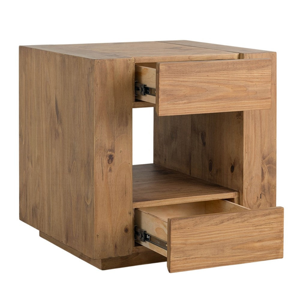 Ayma End Table | 1 Inner Shelf | Drawers | Brown Oak Wood Frame | 24’’ BM333128