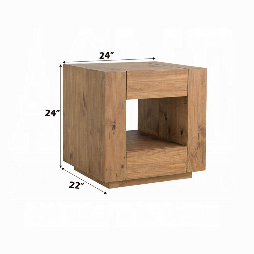 Ayma End Table | 1 Inner Shelf | Drawers | Brown Oak Wood Frame | 24’’ BM333128