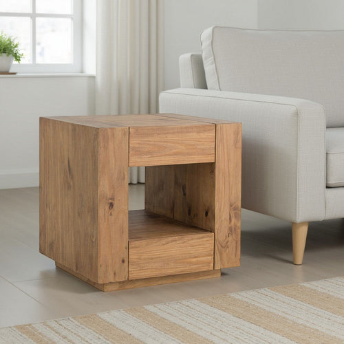 Ayma End Table | 1 Inner Shelf | Drawers | Brown Oak Wood Frame | 24"