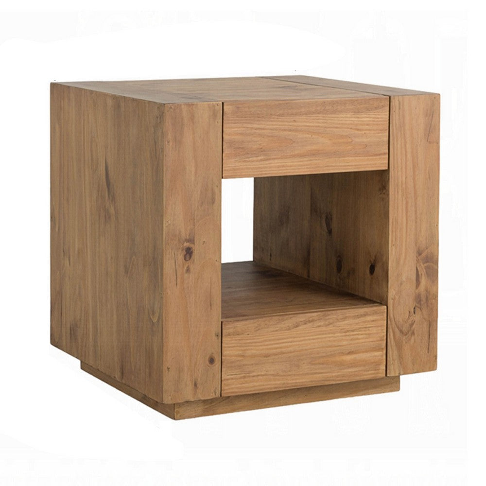 Ayma End Table | 1 Inner Shelf | Drawers | Brown Oak Wood Frame | 24"