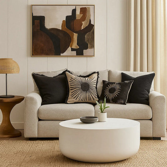 Utan Coffee Table | Modern Natural White Cement Frame | Round 31"