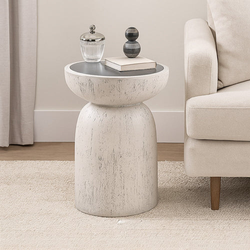 Elyana Accent Table | Sculpted Natural Gray Cement | Round 14" Top