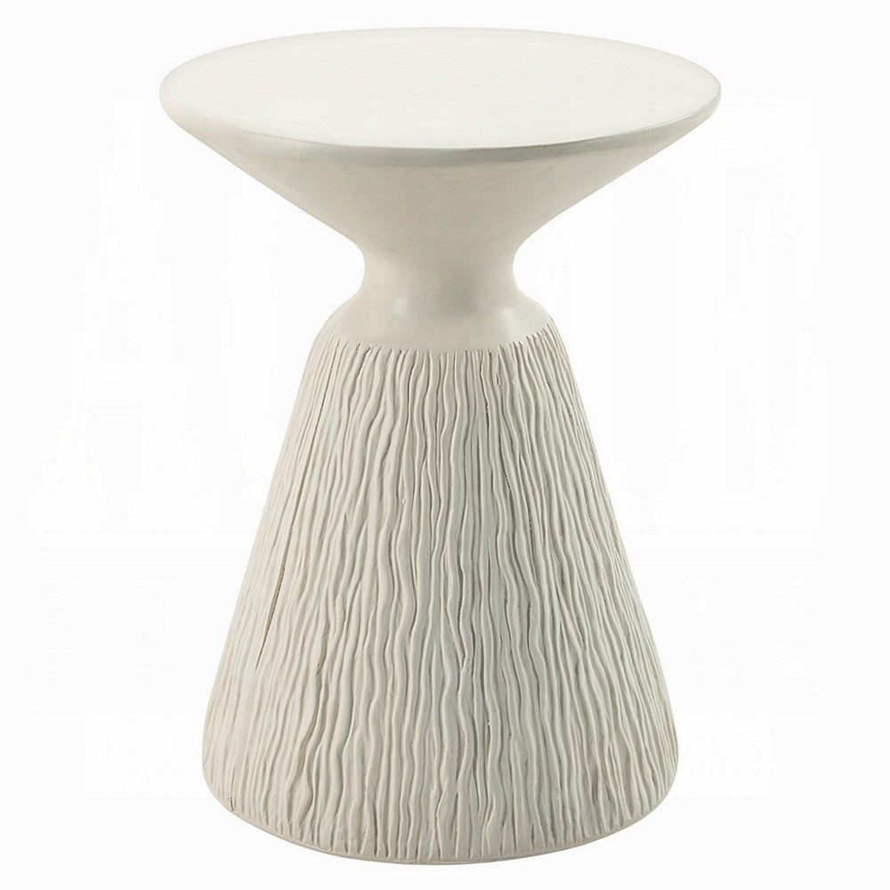 Uane Accent Table | Sculpted Natural White Cement | Round 16" Top