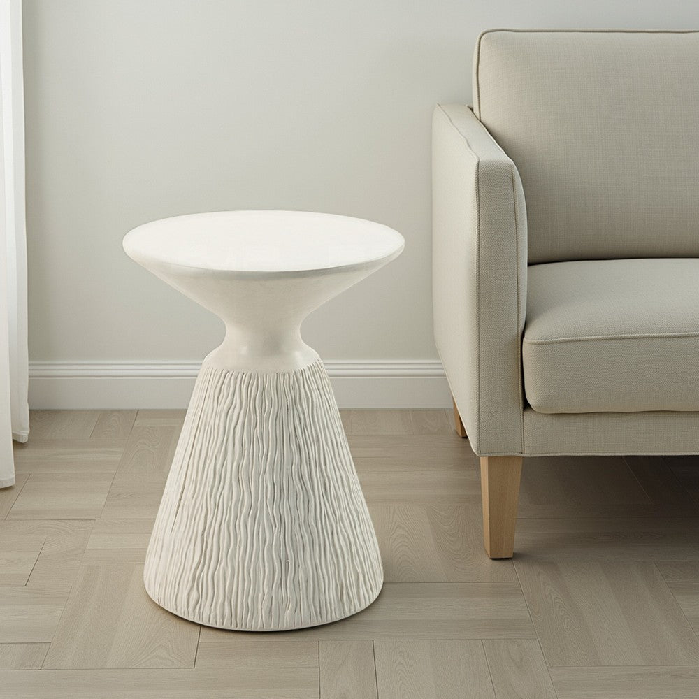 Uane Accent Table | Sculpted Natural White Cement | Round 16" Top
