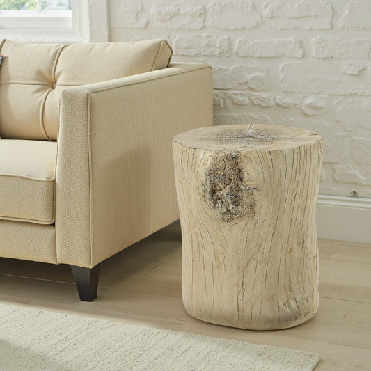 Rennie Accent Table | Light Natural Brown Cement | Log Shape | 14"