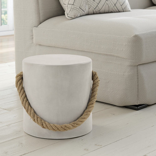 Rennie Accent Table | Natural Gray Cement | Rope Handle | Round 16"