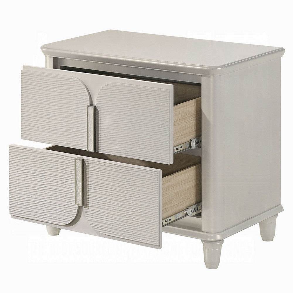 Veda Nightstand | Elegant Pearl White Wood | 2 Modern Drawers | 30’’ BM333137