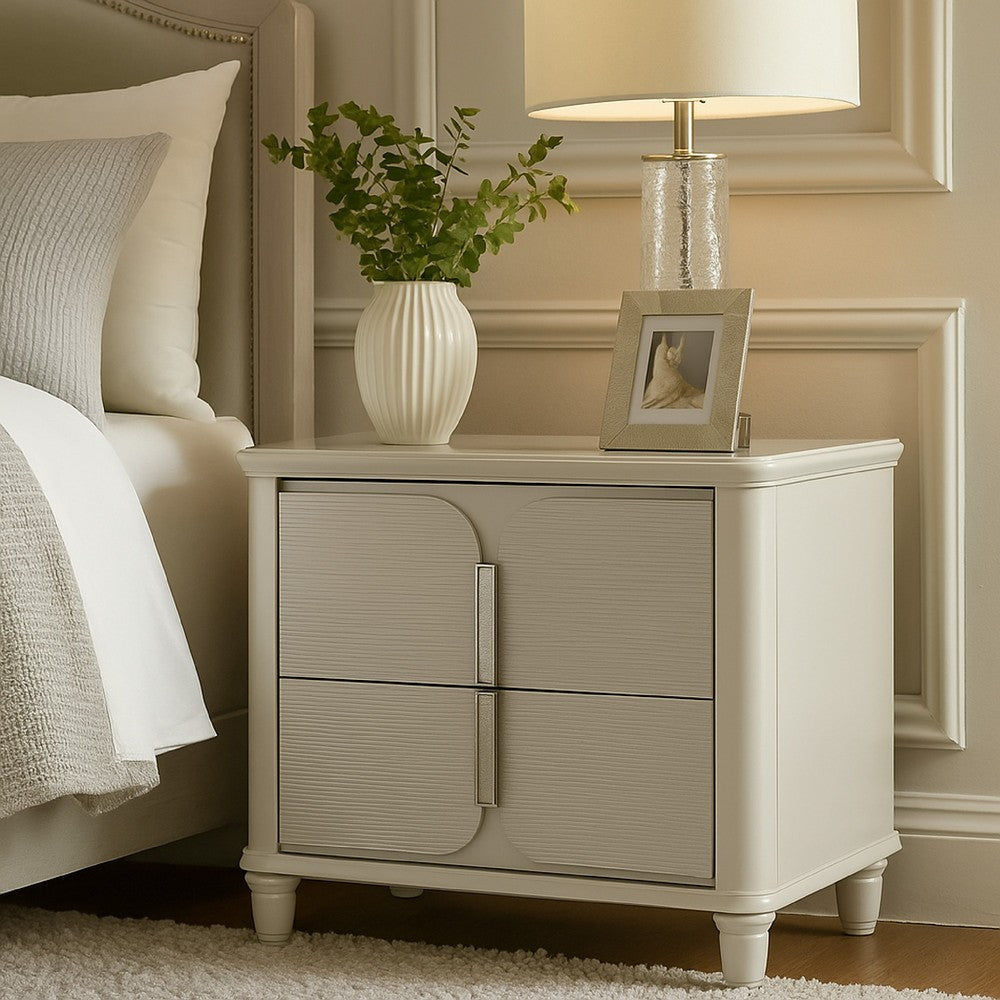 Veda Nightstand | Elegant Pearl White Wood | 2 Modern Drawers | 30"