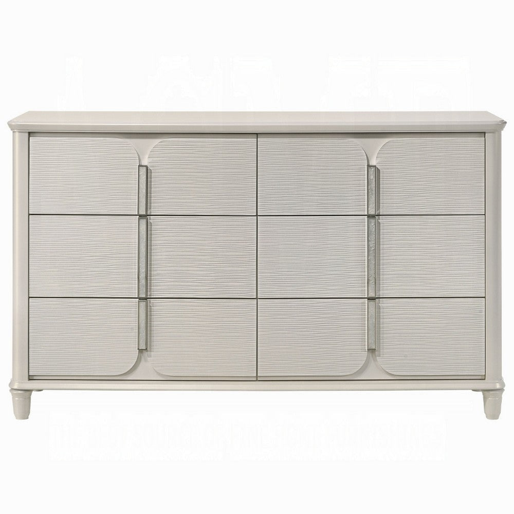 Veda Wide Dresser | Luxurious Pearl White Wood | 6 Modern Drawers BM333138