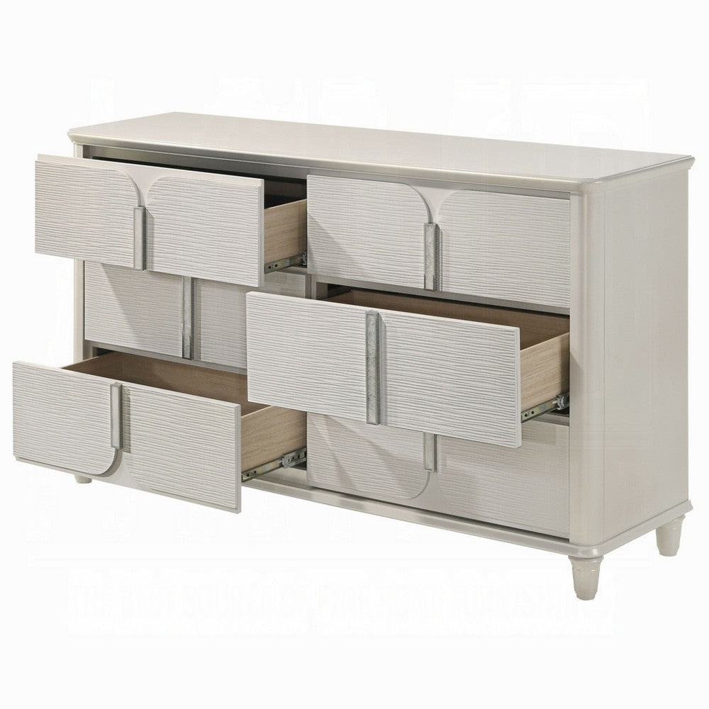 Veda Wide Dresser | Luxurious Pearl White Wood | 6 Modern Drawers BM333138
