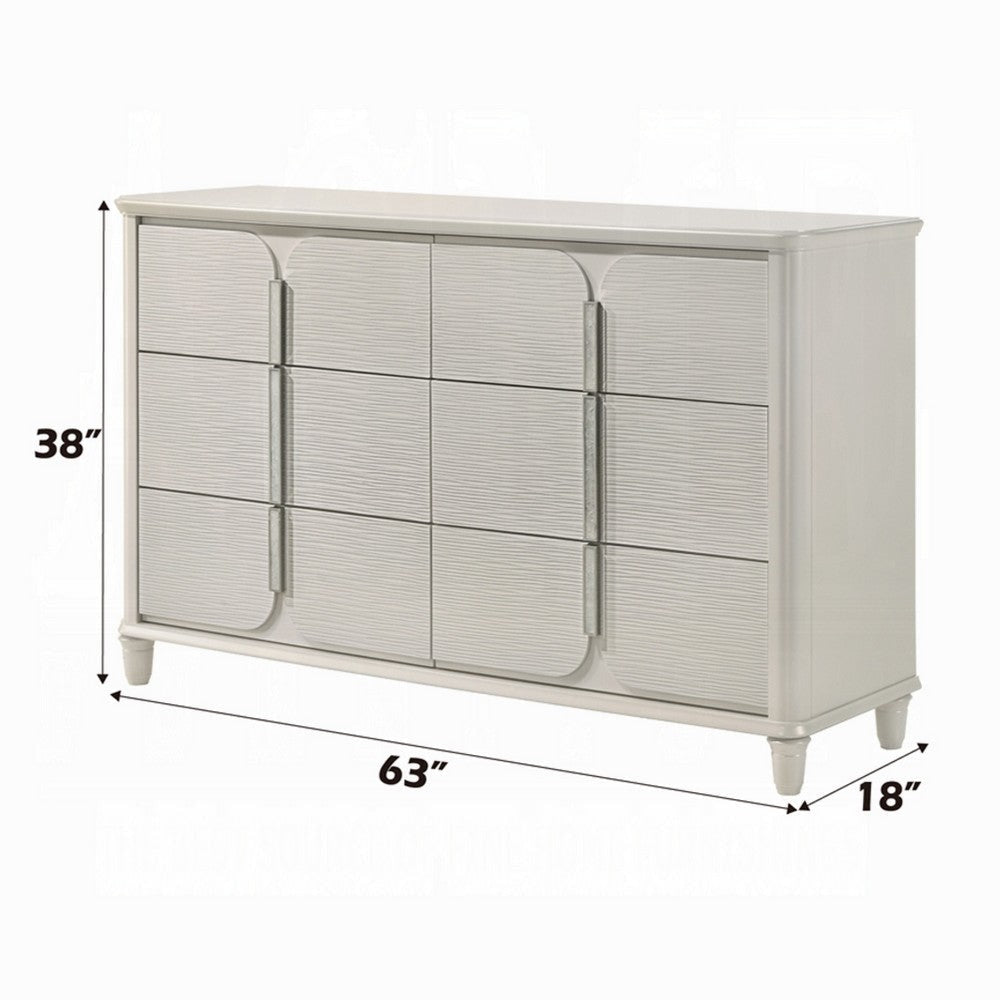 Veda Wide Dresser | Luxurious Pearl White Wood | 6 Modern Drawers BM333138