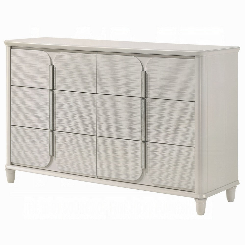 Veda Wide Dresser | Luxurious Pearl White Wood | 6 Modern Drawers