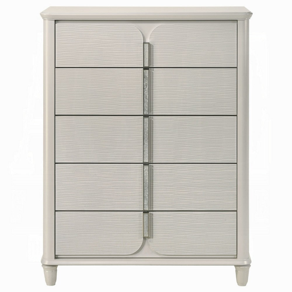 Veda Tall Dresser Chest | Elegant Pearl White Wood | 5 Modern Drawers BM333139